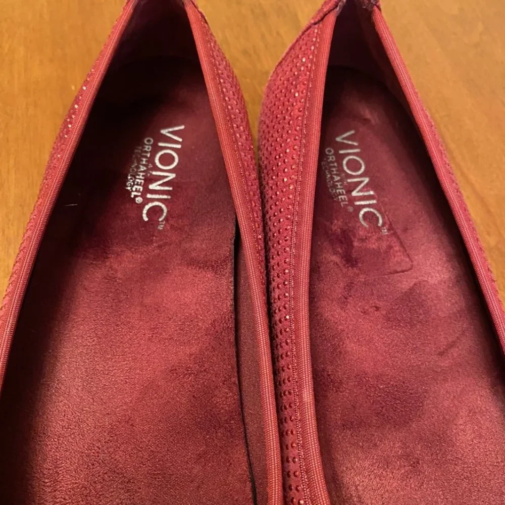 Vionic Red Flats with Rhinestone Detailing - Picture 5 of 8